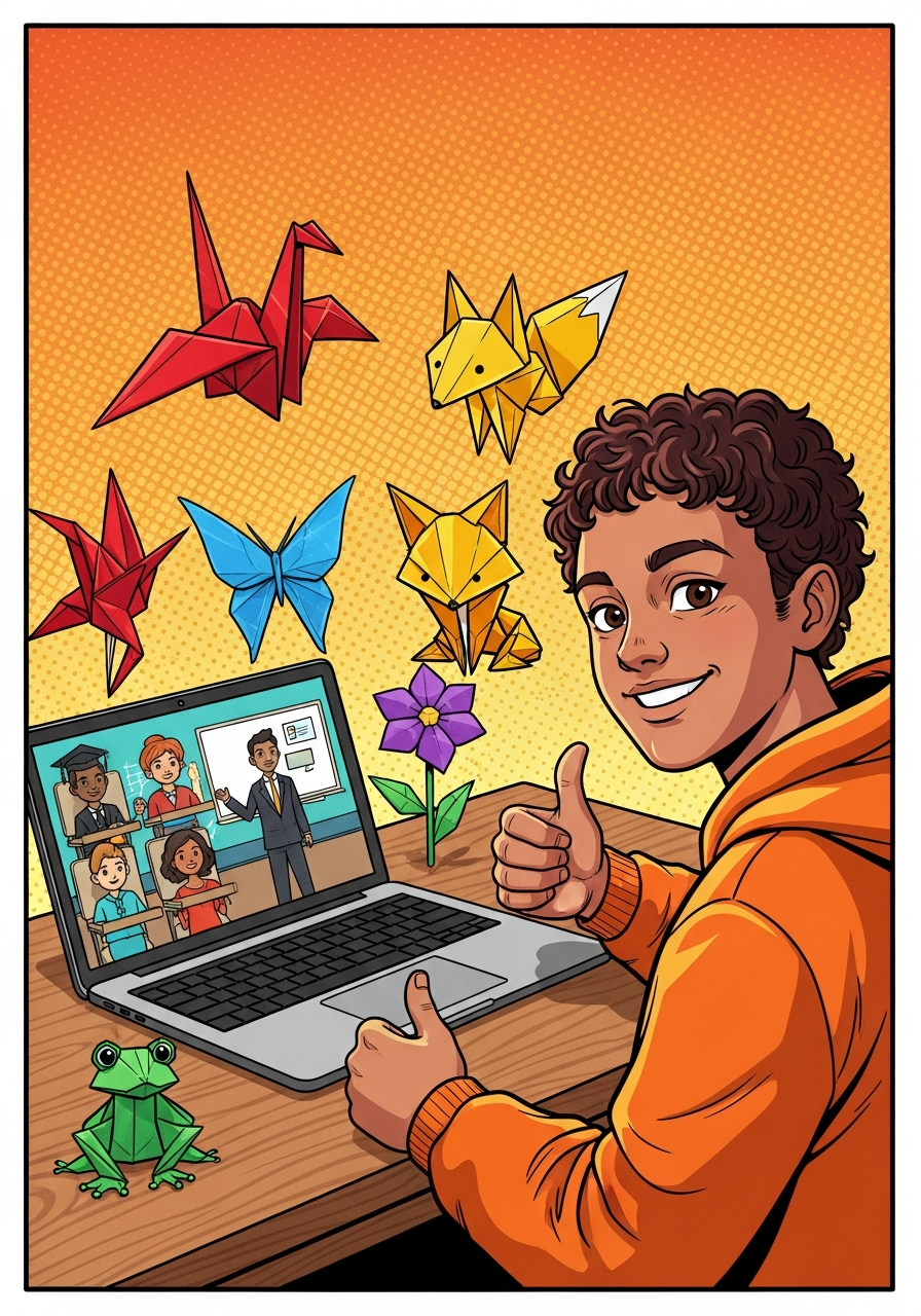 Уверенный ученик с ноутбуком