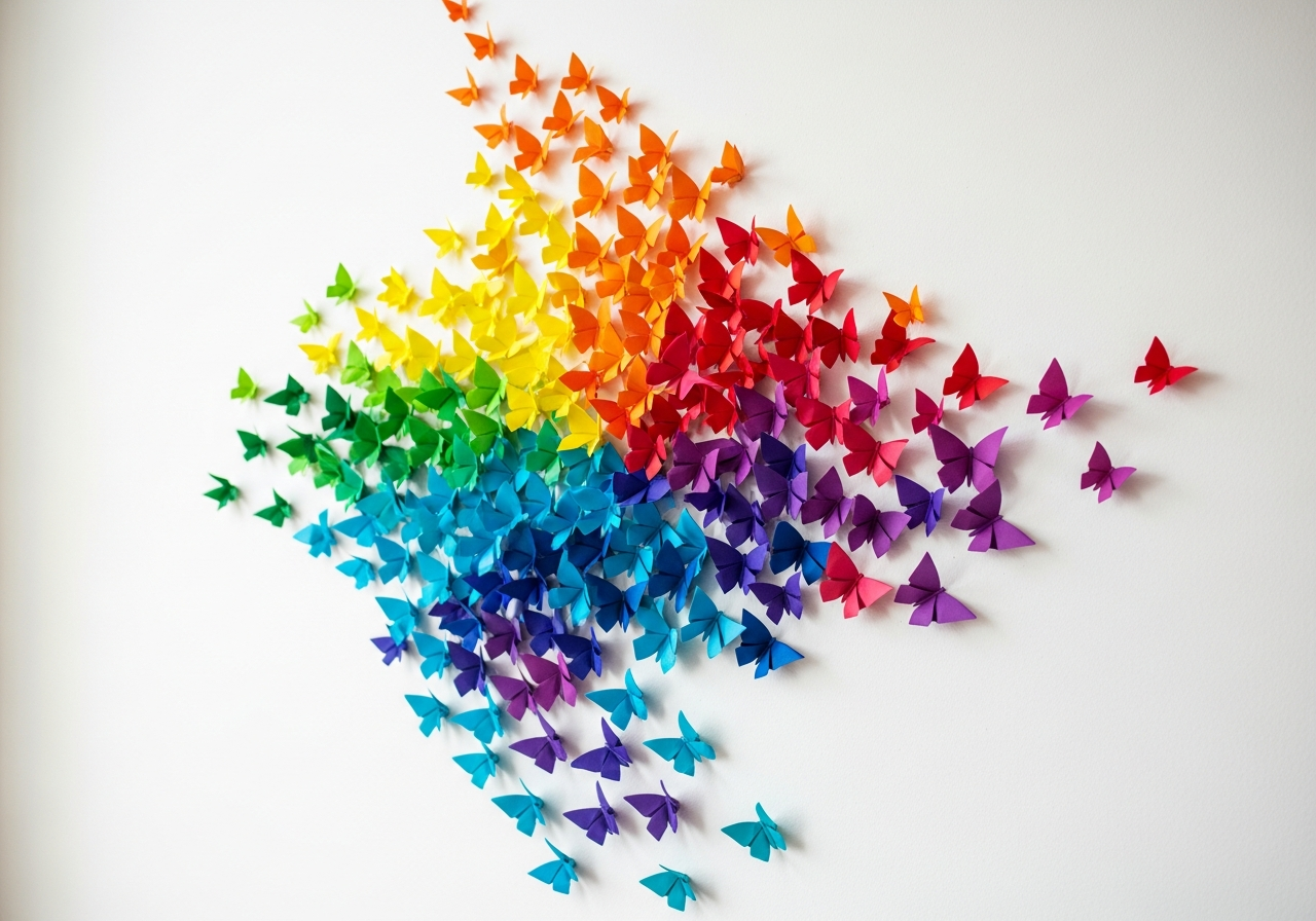 Бабочки оригами на стене